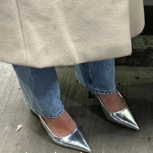 ZARA Metallic Pointed Toe Heels NWT | Silver Pumps | Size 7.5 - Picture 3 of 16